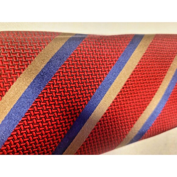 Jos. A. Bank Reserve 100% Silk Tie - Red Blue Gold Diagonal Stripe Pattern - Picture 2 of 5